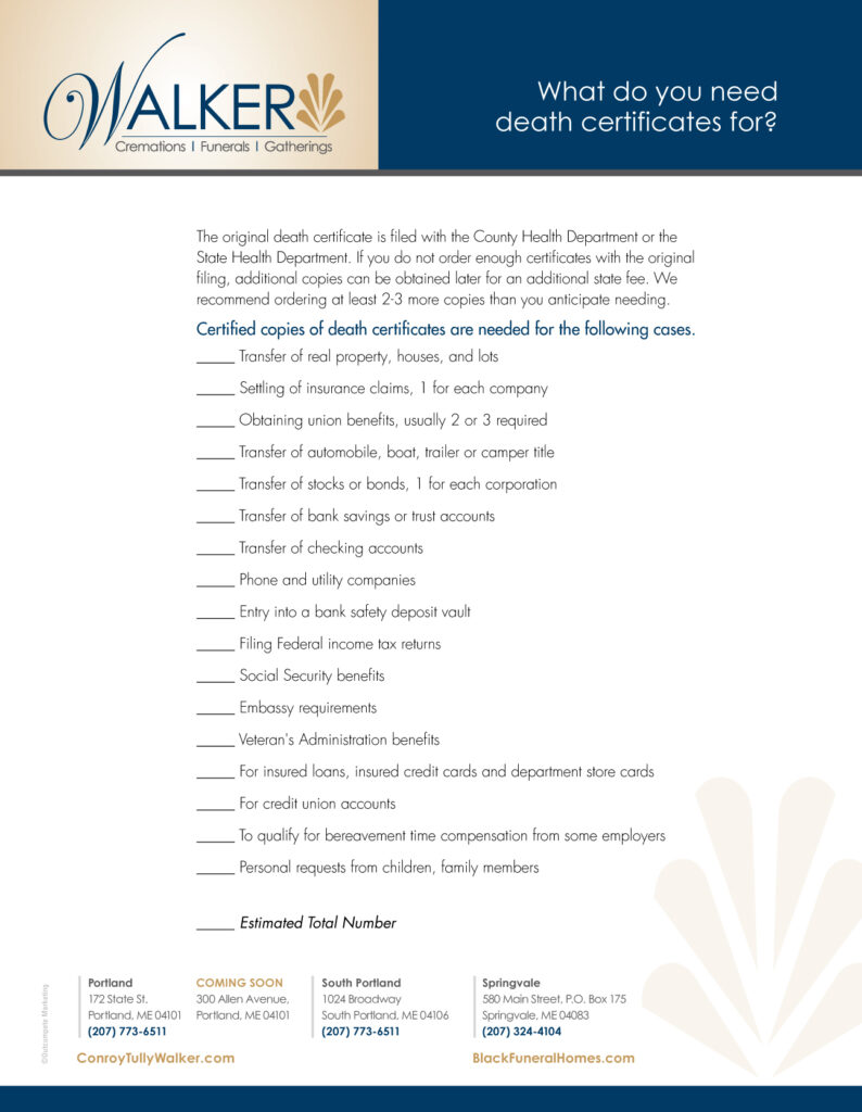 Entities that Need Death Certificates
